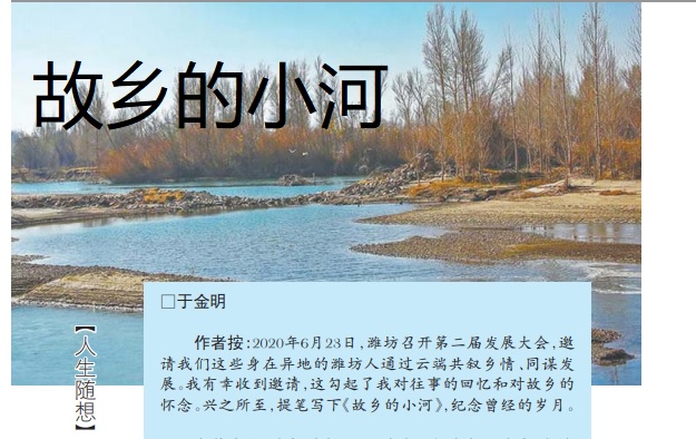 《齐鲁晚报》刊载于金明院士随笔：故乡的小河